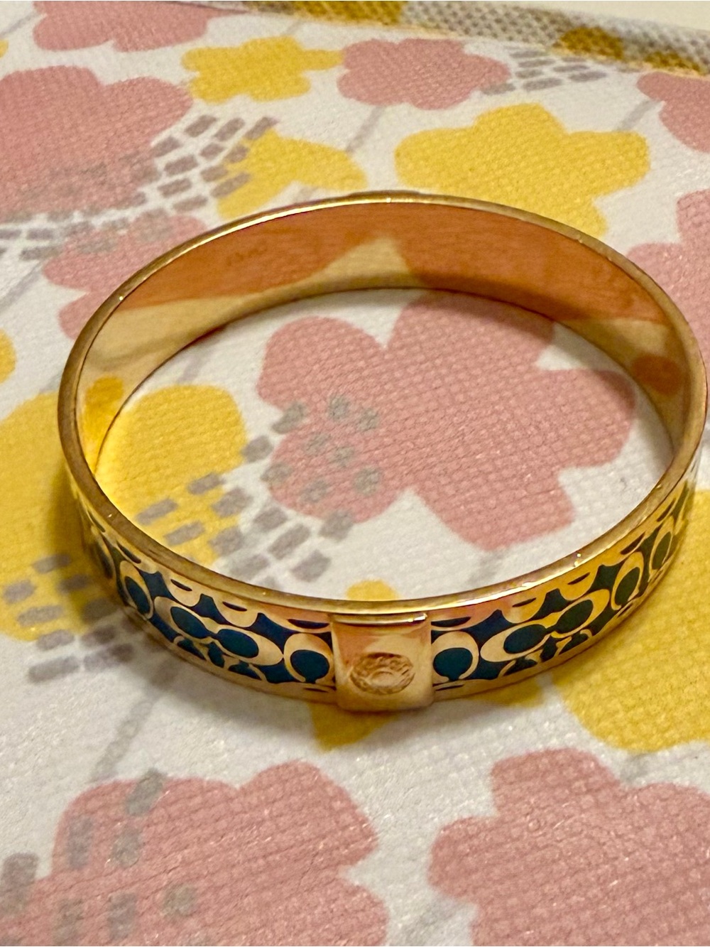 COACH Teal Blue & Golden Logo Slip On Bangle